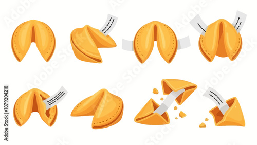 Fortune Cookie Vector Set - Closed, Open, and Cracked Icons