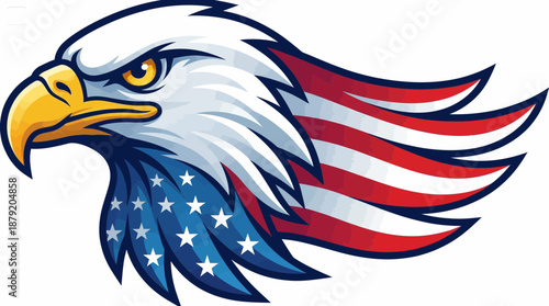 Majestic American Bald Eagle Head Mascot Logo with Flag Motif