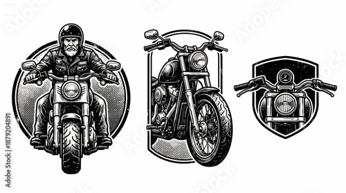 Vintage Motorcycle Biker Vector Set - Chopper Illustrations