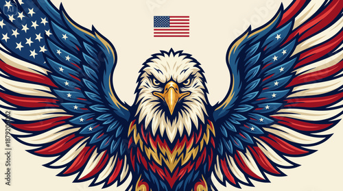 Patriotic American Eagle Mascot Illustration with USA Flag Wings