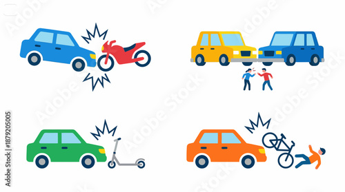 Vehicle Accident Illustrations: Car, Motorcycle, Bicycle Collisions