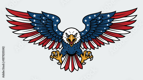 Patriotic American Eagle Mascot Illustration with USA Flag Wings