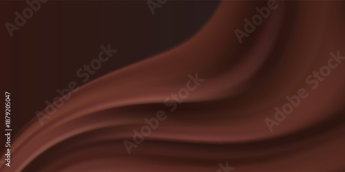 Abstract wave color chocolate background. Dark brown creamy chocolate, design element with wavy silk texture.