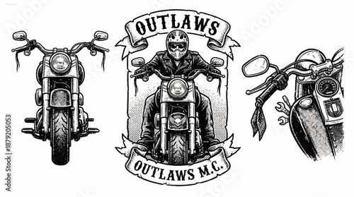 Vintage Outlaws Motorcycle Club Engraving Set