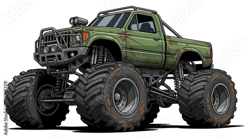 Classic Green Off-Road Monster Truck Vector Illustration