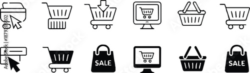 shopping ui icons set for web app ecommerce checkout and payment