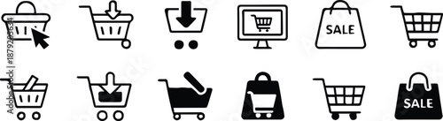 shopping cart icons set for ecommerce ui and online retail interface