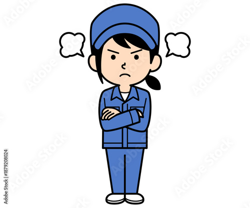 怒っているシンプルな作業員の女性