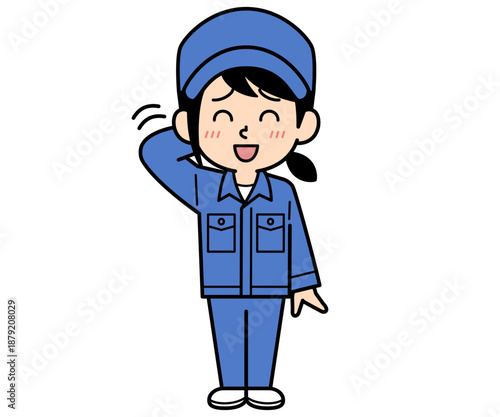 照れているシンプルな作業員の女性