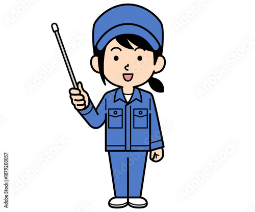 指し棒を持つシンプルな作業員の女性