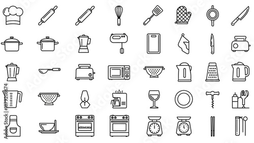 Collection of Simple Black Kitchen Icons.