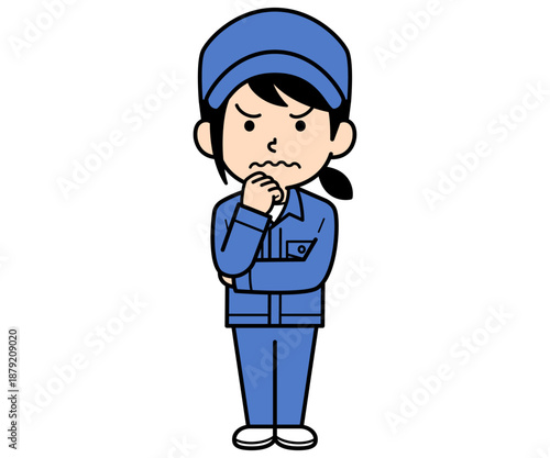 悩んでいるシンプルな作業員の女性