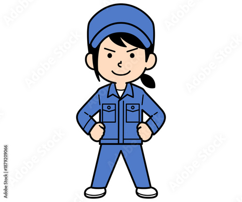 仁王立ちのシンプルな作業員の女性