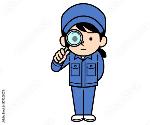 虫眼鏡で観察するシンプルな作業員の女性