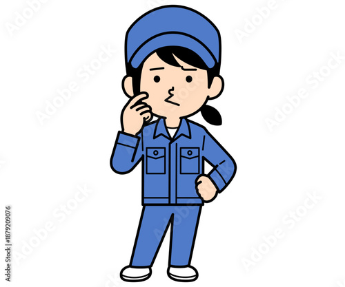 不満顔のシンプルな作業員の女性