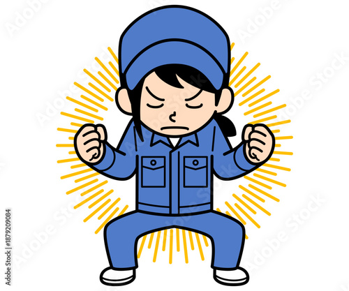 力を溜めるシンプルな作業員の女性