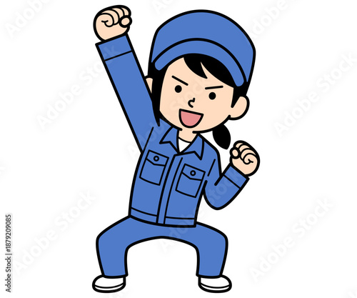 気合を入れるシンプルな作業員の女性