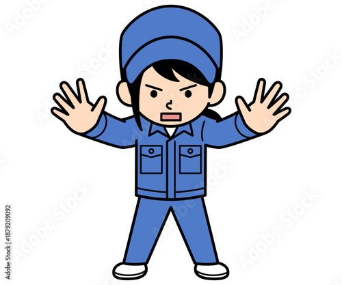 立ち塞がるシンプルな作業員の女性