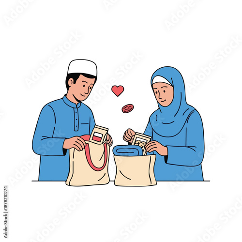 Couple Shopping Groceries Together At Counter.