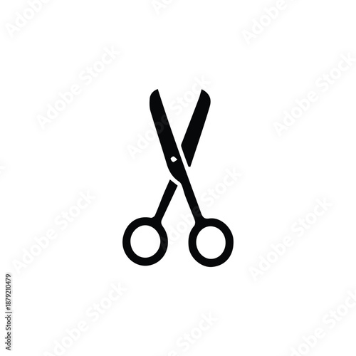 Black and white medical scissors icon representing surgical tools, medical procedures, and clinical equipment.
