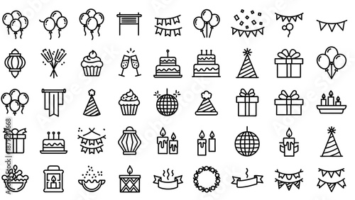 Collection of Simple Black Party Icons.