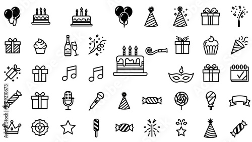 Collection of Simple Black Party Icons.
