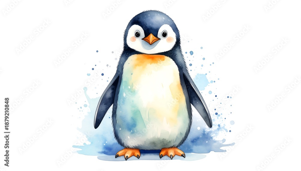 Fototapeta premium Cute penguin watercolor illustration