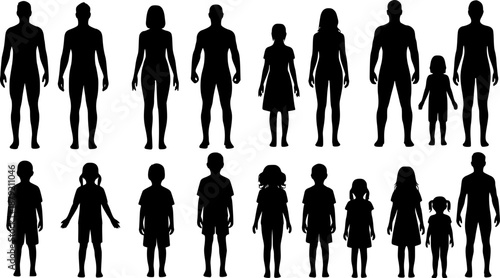 Human Body Silhouettes Set: Male and Female Figures Standing Front View - Generic Template Vector Illustration