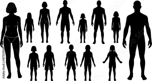 Human Body Silhouettes Set: Male and Female Figures Standing Front View - Generic Template Vector Illustration