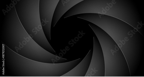 Camera shutter aperture background with dark black focus circle cinema lens frame graphic design element