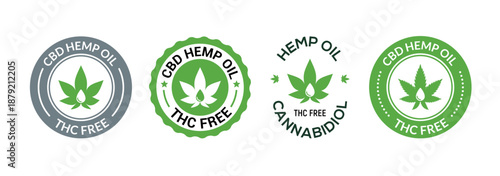 CBD hemp oil free gmp logo icon. CBD gmo free certified label organic pure vector stamp badge icon.
