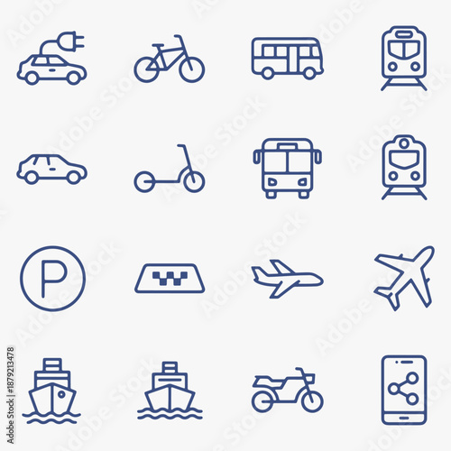 A set of Parking and transport icons.