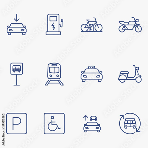 A set of Parking and transport icons.