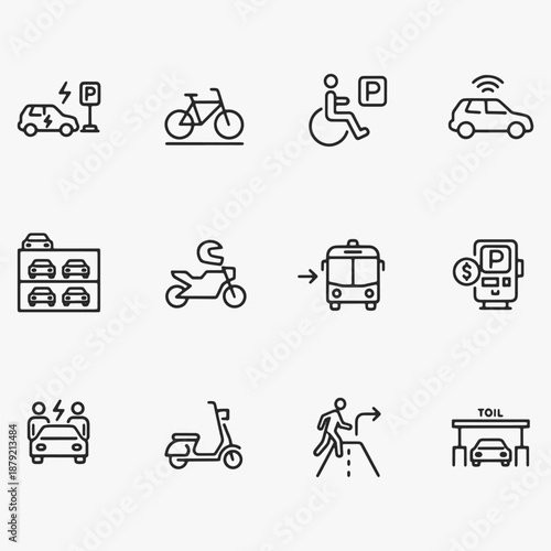 A set of Parking and transport icons.