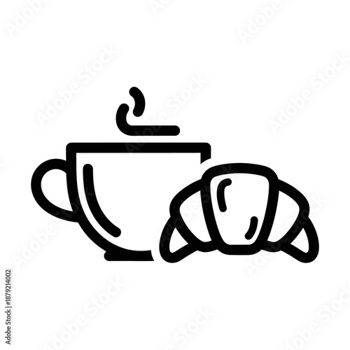 Simple line art illustration of a coffee cup and croissant.