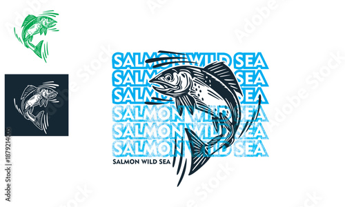SALMON WILD SEA LOGO (ikan salmon liar) silhouette of cute jumping fish vector illustrations