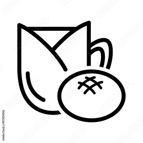 Simple line drawing of a tea bag in a cup.