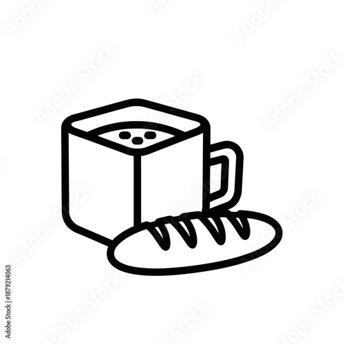 Simple line drawing of a coffee cup and saucer.