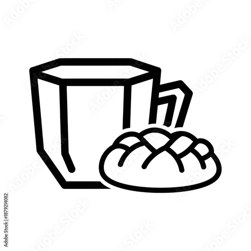 Simple line drawing of a mug and bread.