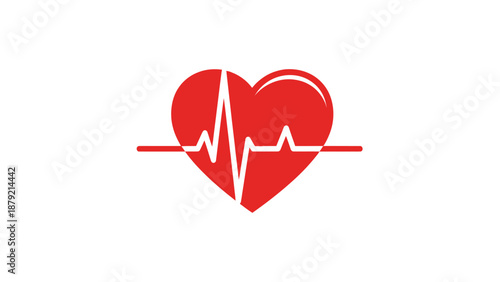 A vibrant red heart with a white electrocardiogram line, symbolizing health, life, and medical care.