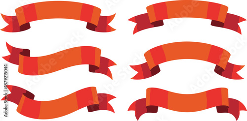 Red Ribbons in Flat Design with Vibrant Color on White Background for Banner Templates