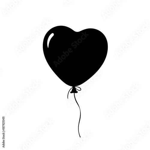 Black Heart Shaped Balloon Isolated.