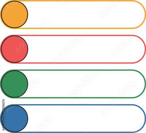 Colorful buttons in minimalist design with bright vibrant colors in simple flat style for user interface