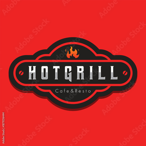 Hot grill barbecue logo, fire grill food for cafe, restaurant logo