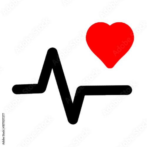 This graphic displays a clean EKG pulse trace alongside a red heart icon. It is an ideal representation for wellness apps, cardiology clinics, or general life insurance themes.