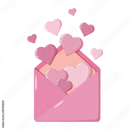 Pink envelope with floating hearts in soft romantic colors. Whimsical, affectionate design perfect for Valentine s themes, greeting cards, stickers, invitations, posters, and sweet love themed graphic