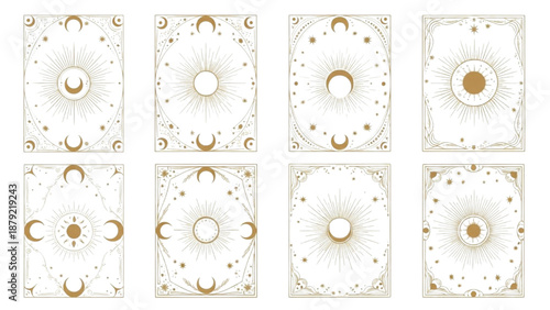 Celestial sun and moon designs for mystical tarot cards and occult art