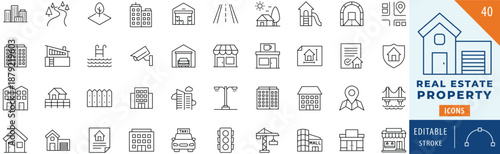 Real Estate Property icon collection set. Editable stroke. Vector illustration.