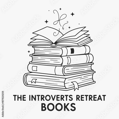 The introverts retreat, books, hand-drawn book lover shirt, cute hand-drawn line art books, bookish.