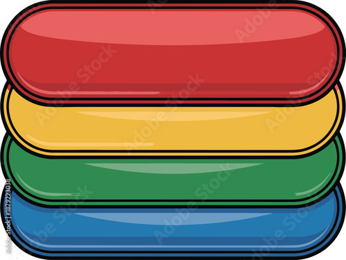 Colorful buttons in glossy finish with vibrant colors in digital illustration for user interface design